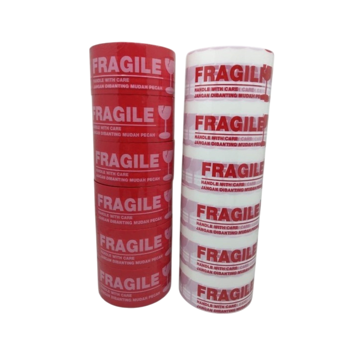 

[6 Pcs] Lakban Fragile Jangan dibanting Merah Putih 100 Yard , Unboxing 100 Yard