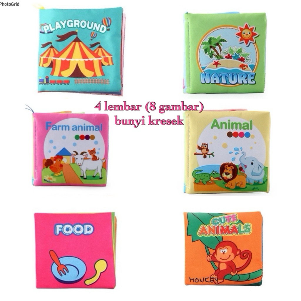 Mainan buku full print warna bunyi kresek