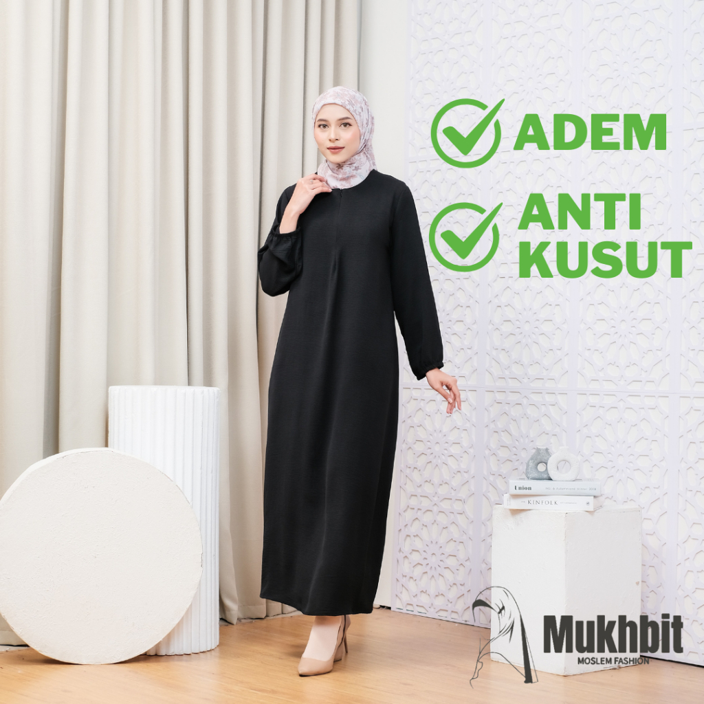 Gamis Hitam Wanita Terbaru Remaja Jumbo Basic Polos Syari Kekinian Crinkle Airflow
