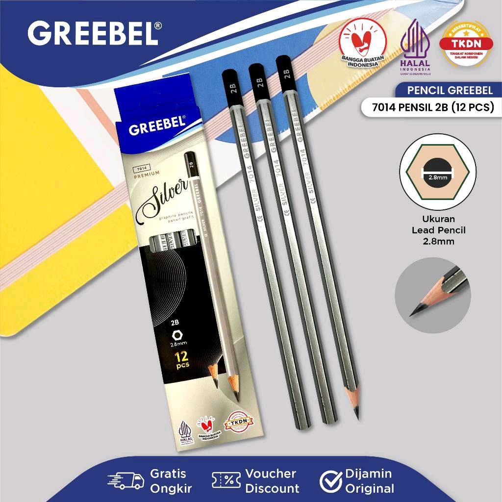 

GREEBEL Pensil kayu 2B 7014 Silver (12PCS/SET) / Pensil Tulis Karakter Graphite Ujian sekolah Pensil Gambar