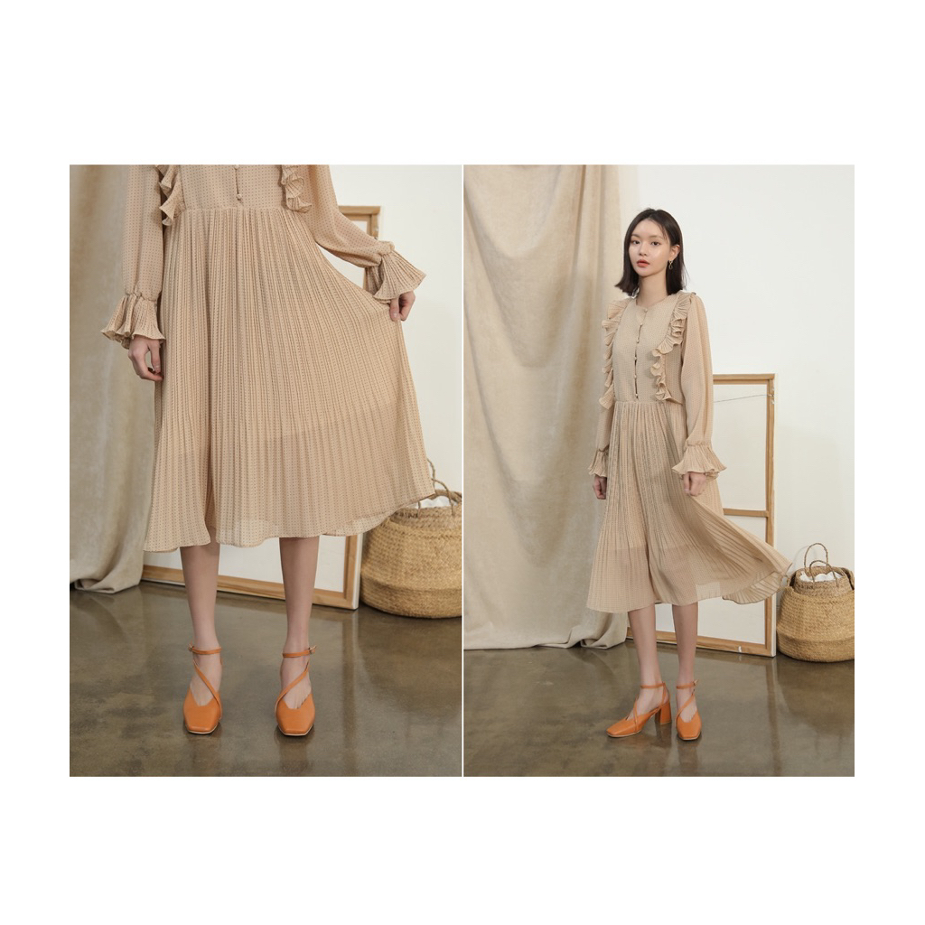 DRESS TUNIK SIFON PLISKET RUFFLE KOREANSTYE POLKADOT VINTAGE