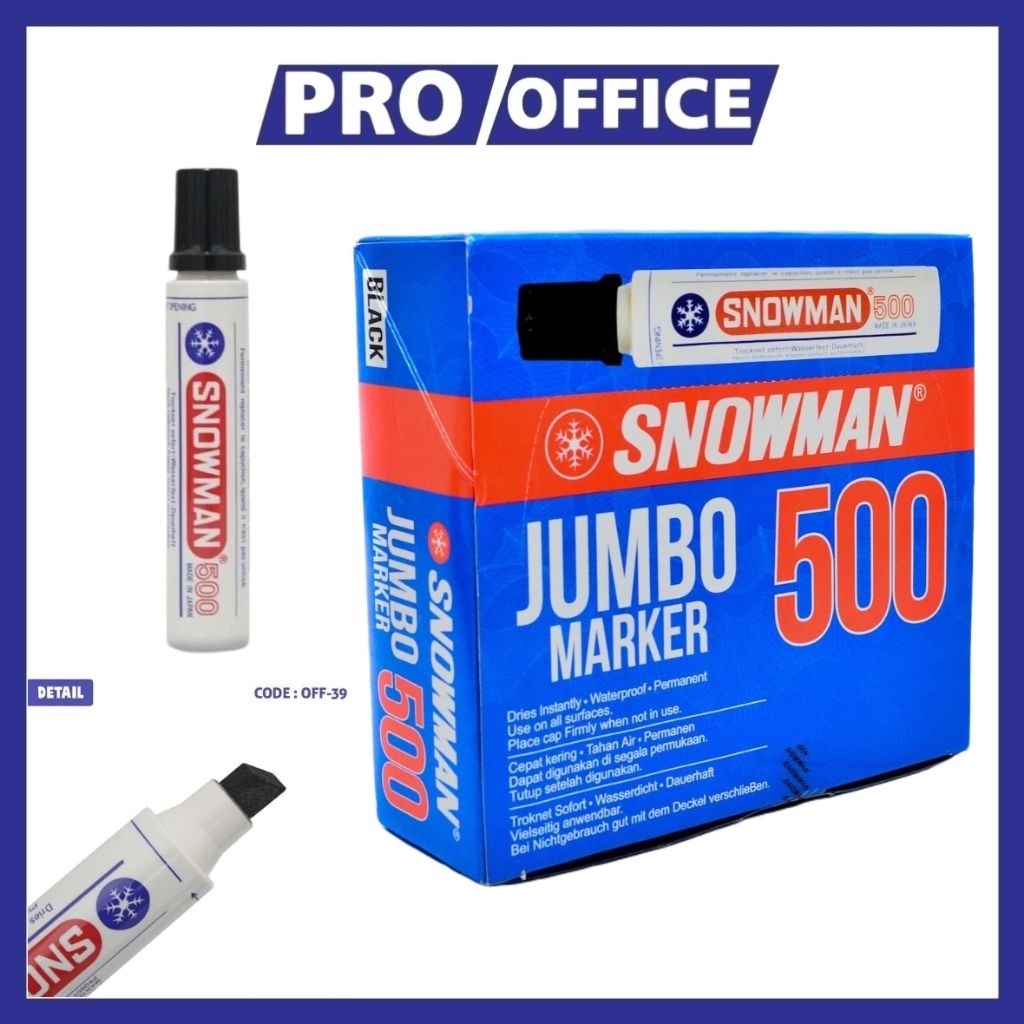 

ProOffice - Spidol Jumbo Snowman Permanent 500 – Spidol Permanen Hitam untuk Kayu, Kaca, Karton
