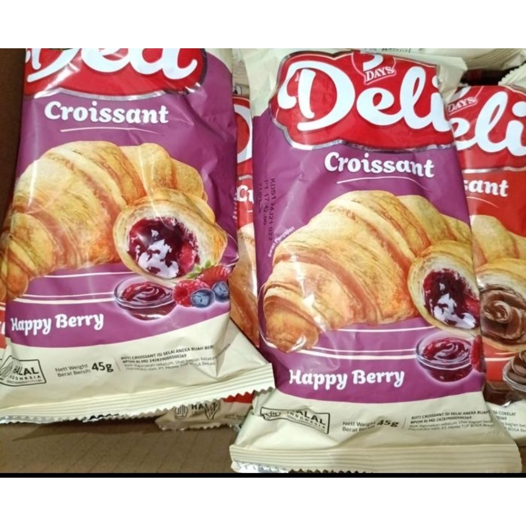 

5DAYS CROISSANT DELI 45 gr roti 1 karton isi 20pcs bisa mix , Happy Berry , Milky Choco, Mix 2 Rasa