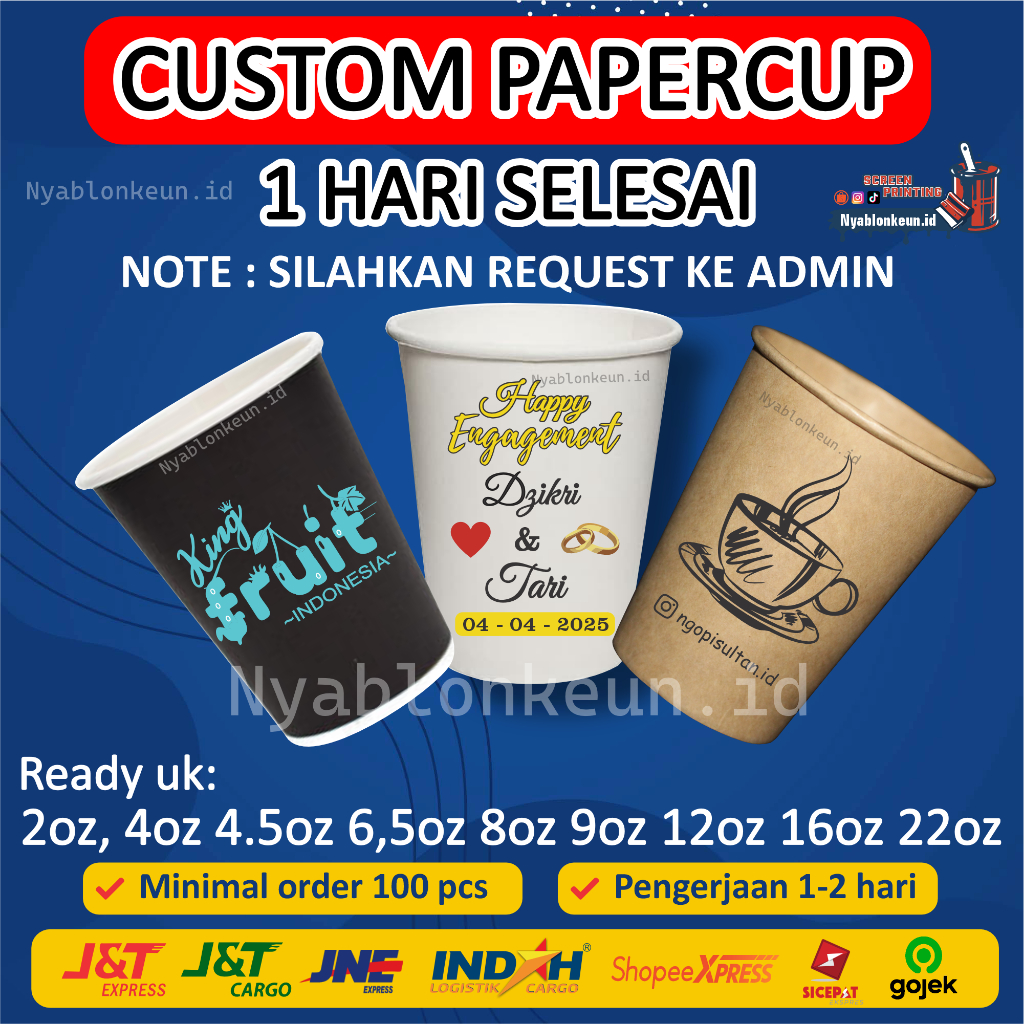 SABLON PAPER CUP SINGLE WALL PAPER CUP CUSTOM 2oz 4oz 4.5 oz 6.5oz 8oz 9oz 12oz 16oz 22oz