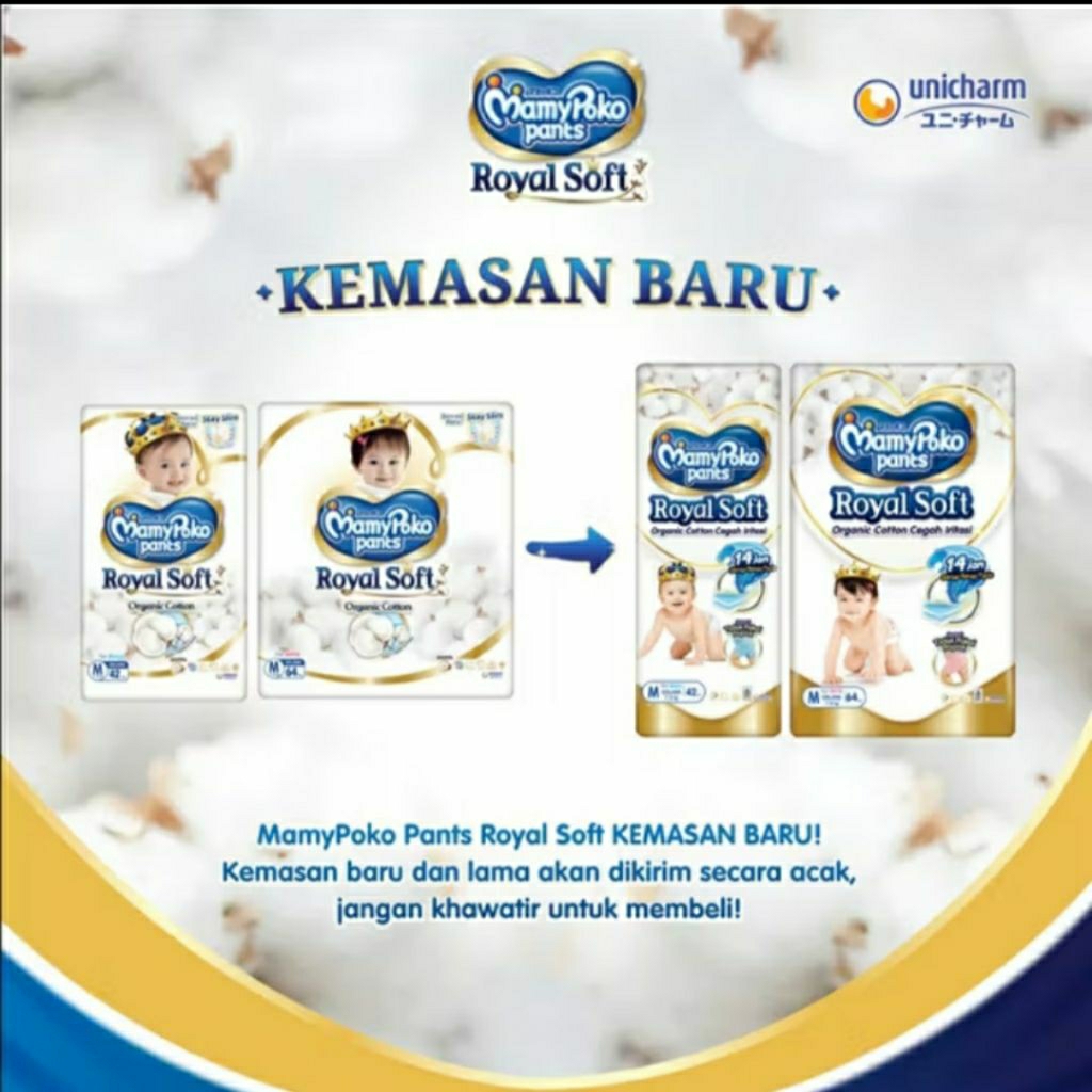 MamyPoko Pants ROYAL SOFT ORGANIC COTTON BOYS/GIRLS Size M42 L34 XL30 Popok MamyPoko Royal Soft Mura