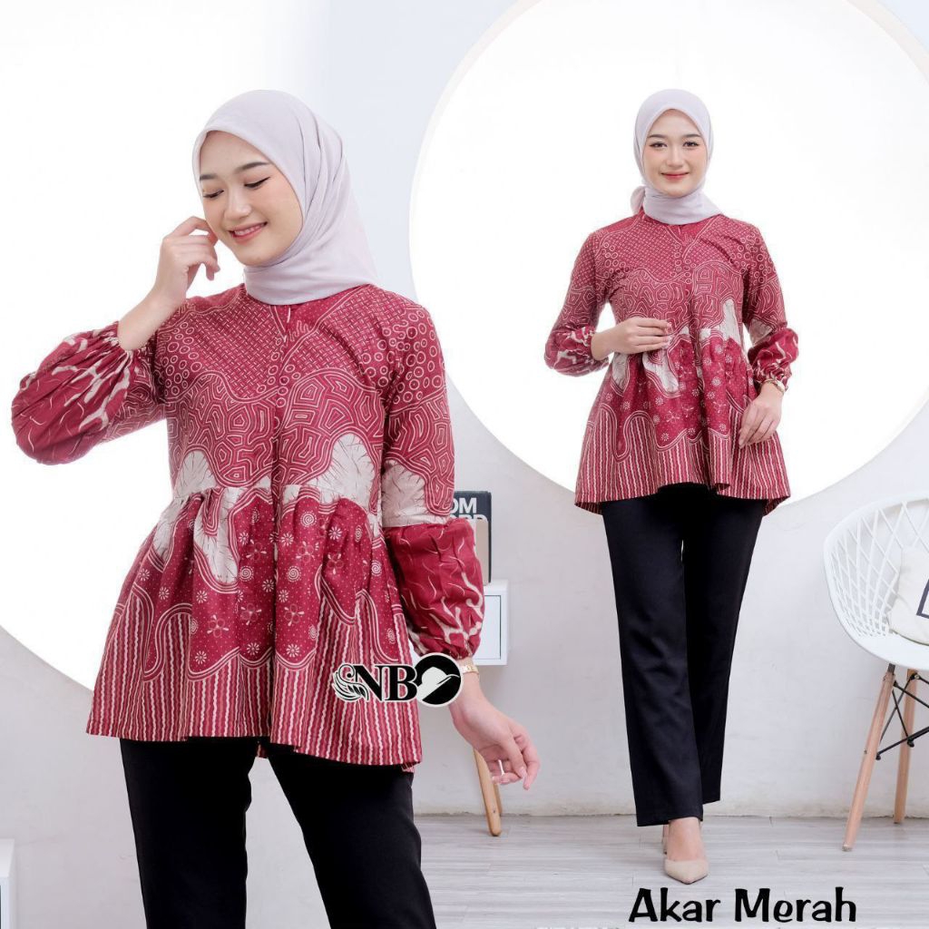 Atasan Baju Batik Wanita Seragam Kerja Kantor / Blouse Batik Elegan Motif Akar Merah 4 Series Warna