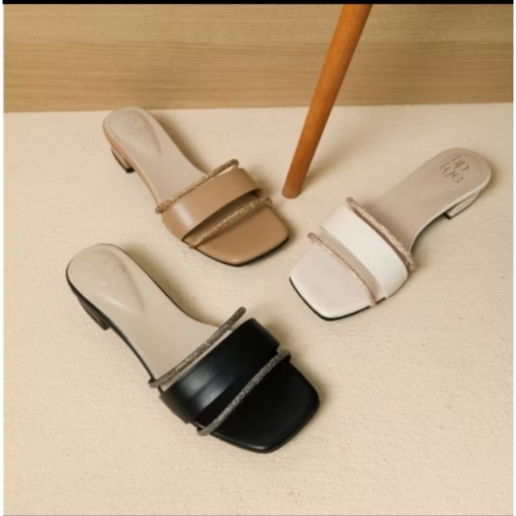 SANDAL WANITA BIG SIZE JUMBO 37-35 Heels 3cm Sendal Shoes Selop 3baris Cewek Karet - 044