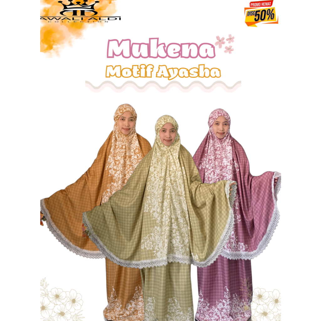 Mukena Dewasa Motif Print AYASHA Cantik Bahan Katun  Adem Murah