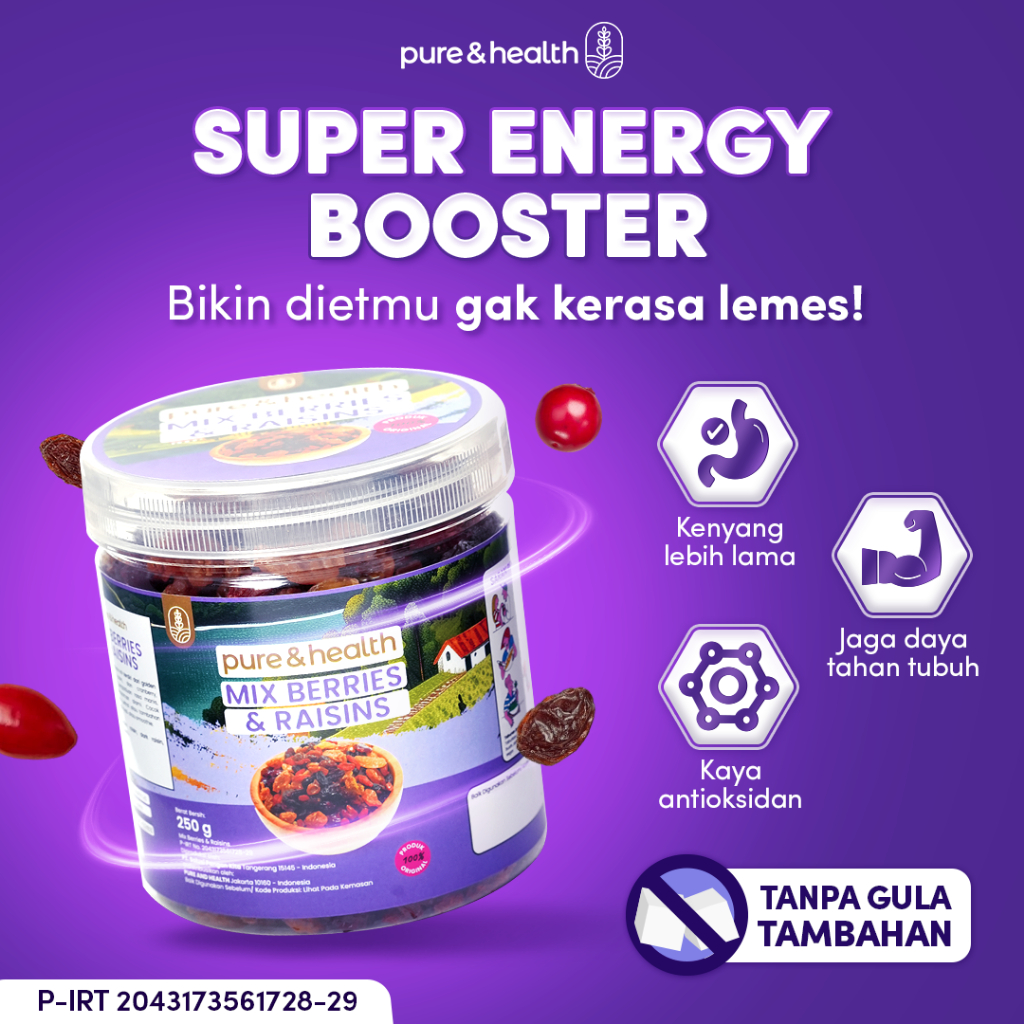 

Mix Berry and Raisin 250 gram Pure and Health Camilan Diet Sehat untuk Topping Muesli Granola