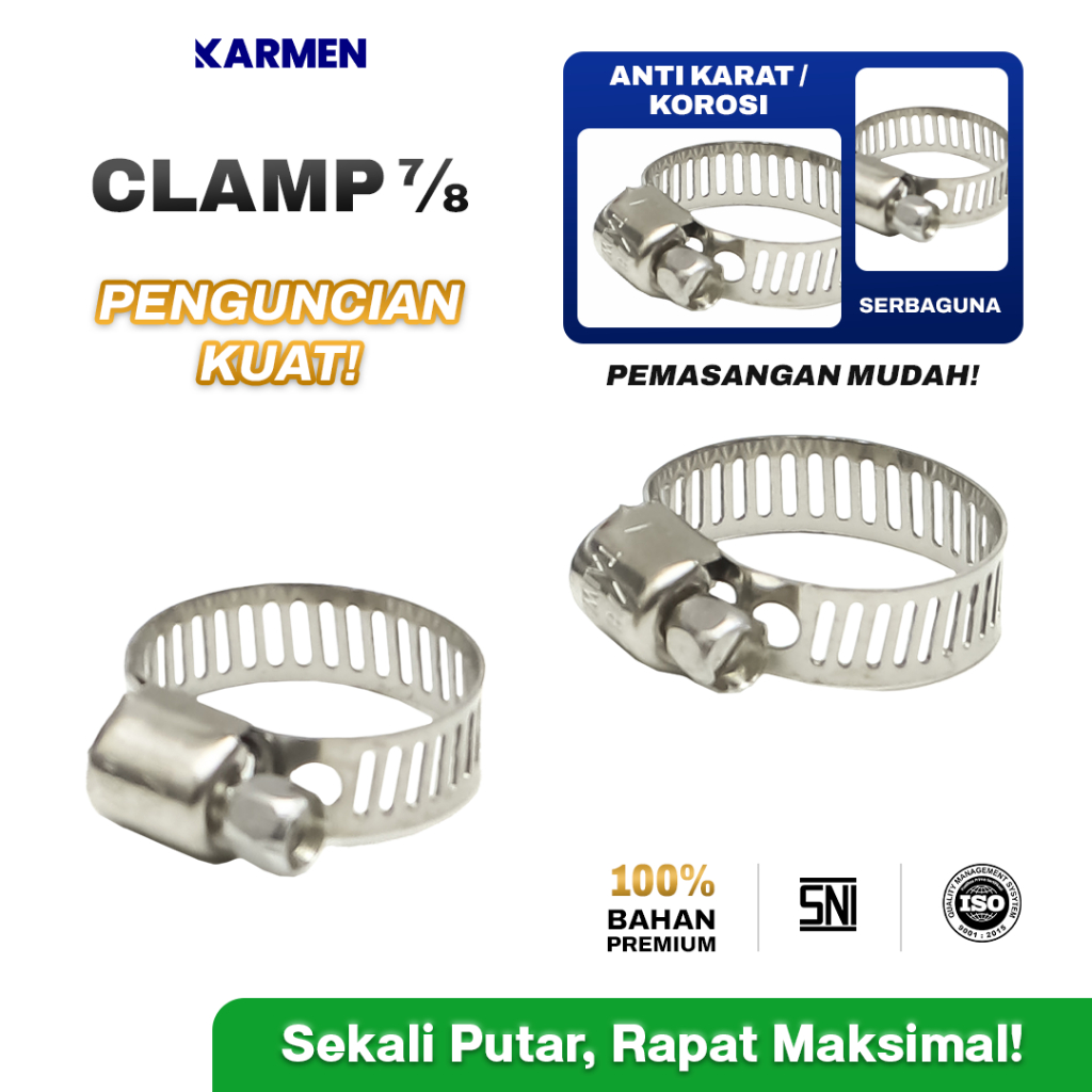 CAISAR - Klem Baut Clamp Selang Ukuran 7/8 Regulator Gas Stainless Steel Berkualitas (KLEMNOHANDLE) 