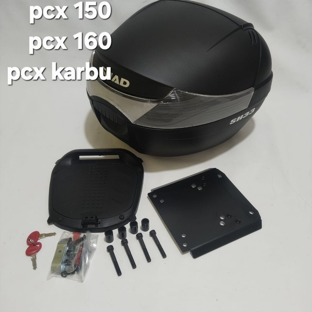PAKETAN BOX SHAD SH33 BREKET BOX +BACKREST PCX 150/PCX 160/PCX KARBU