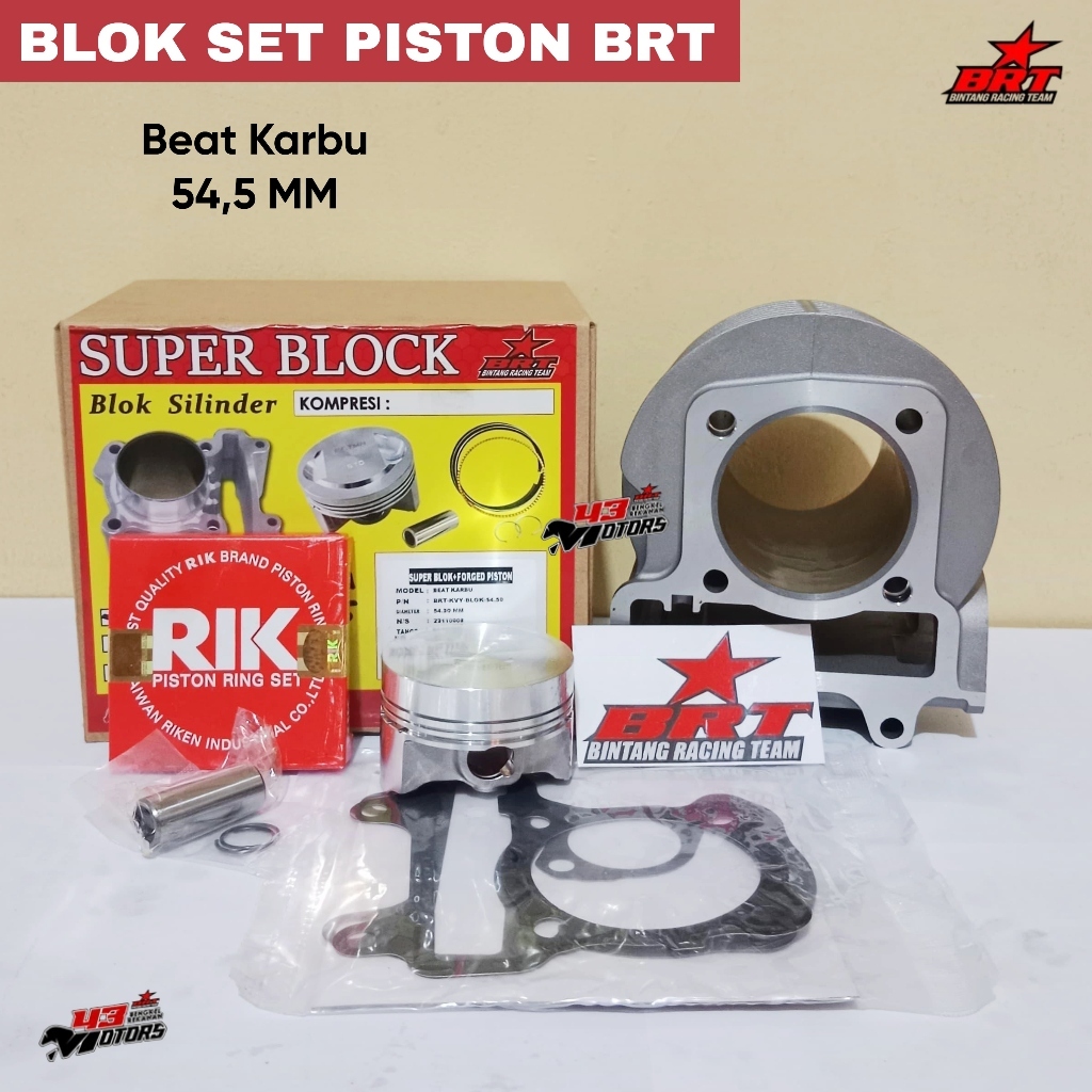 𝟒𝟑𝐌𝐎𝐓𝐎𝐑 BLOK SET PISTON BRT BEAT KARBU 54,5 MM CAST IRON
