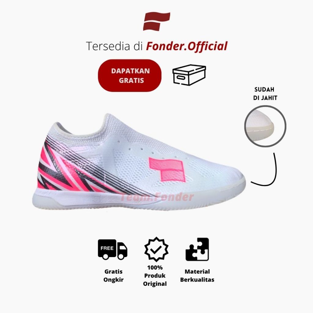 Sepatu Futsal Fonder Speed Arrow V2 Putih/Merah - Outsole Pylon Empuk Rubber Berdecit Sepatu Futsal 