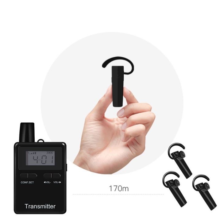 paket 1 transmitter + 2 receiver Tour Guide System dengan earhook bluetooth untuk haji, umroh, tour