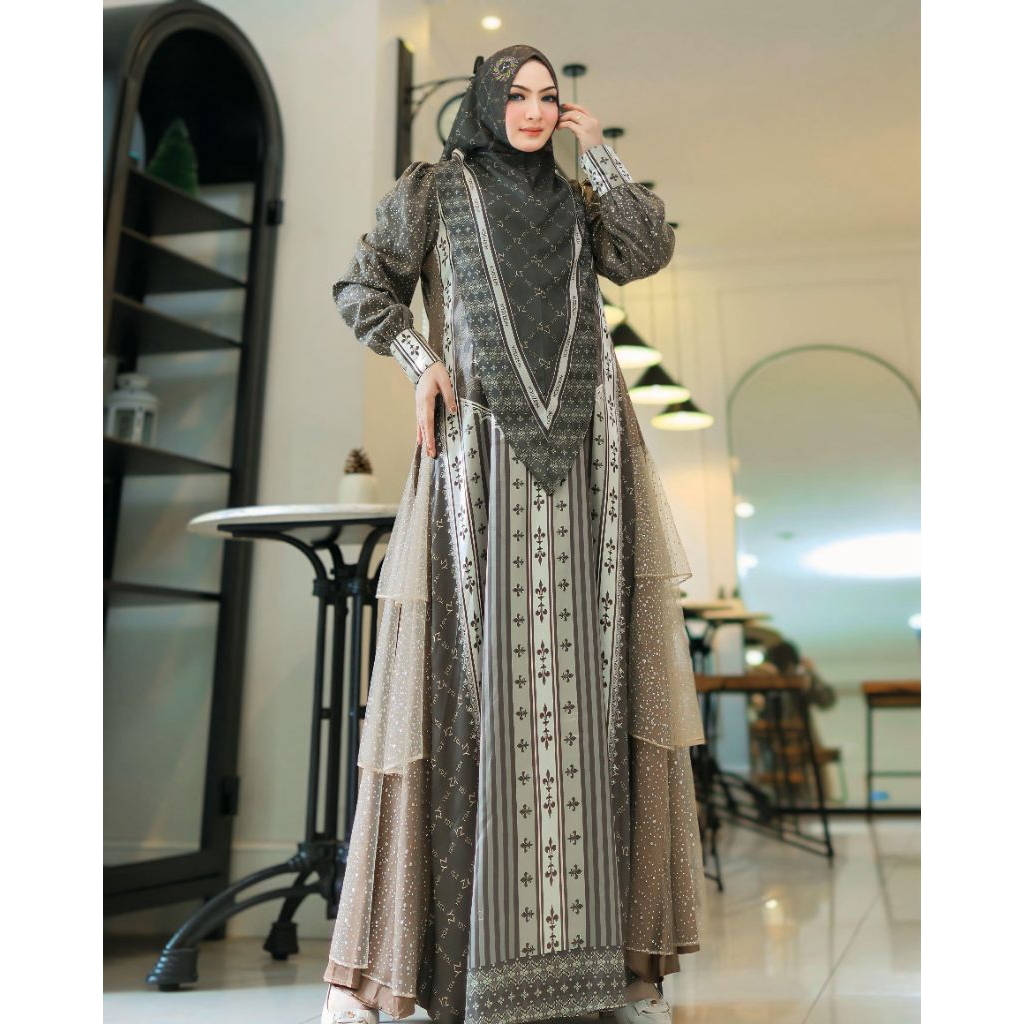 SYAHILA series by YODIZEIN SYARI gamis set hijab premium gamis fashion cantik kekinian gamis printin
