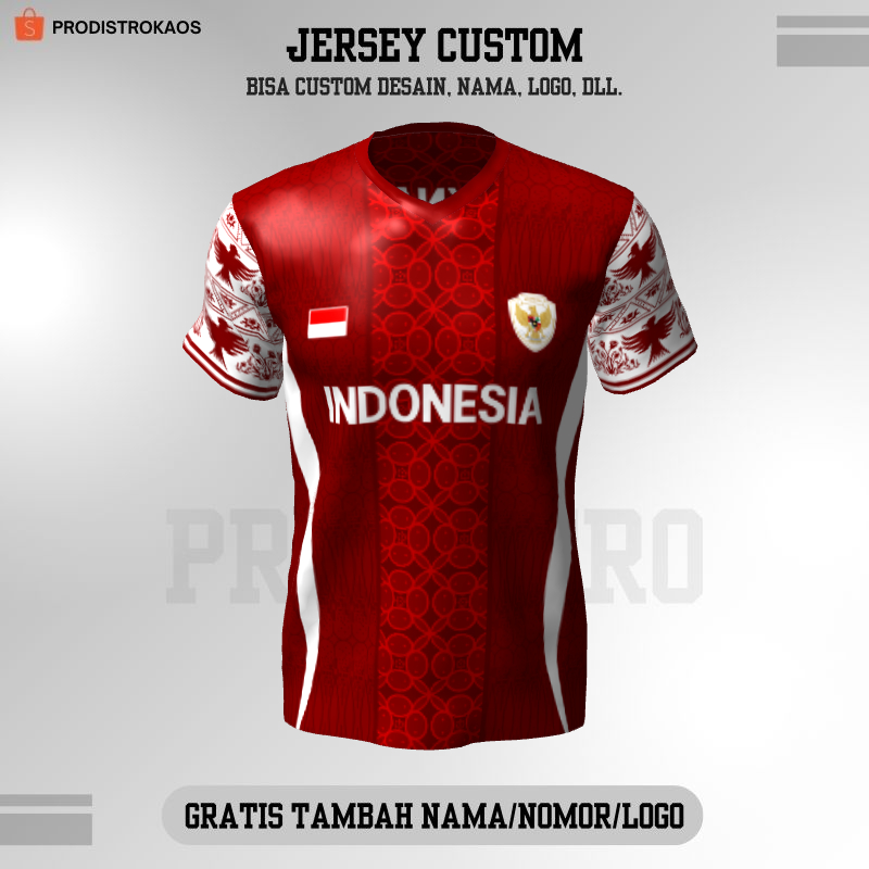 Kaos Jersey Olahraga Badminton Pingpong Lari Volly dll - Jersey Futsal Timnas Merah Putih Motif Bati