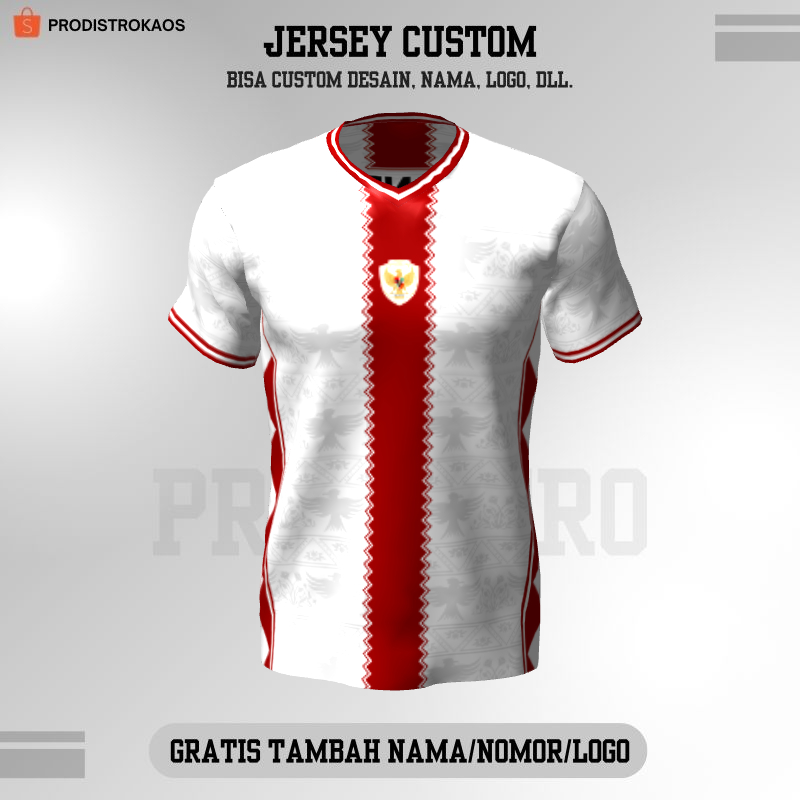 Kaos Jersey Olahraga Badminton Pingpong Lari Volly dll - Jersey Futsal Timnas Putih Merah Motif Geom
