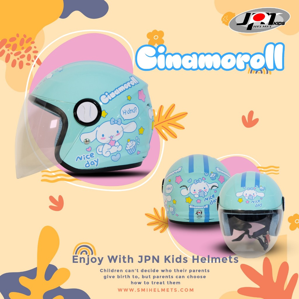 Helm Motor Half Face anak Standar JPN KIDS CINAMOROLL SNI Anak pria wanita PASTEL HIJAU