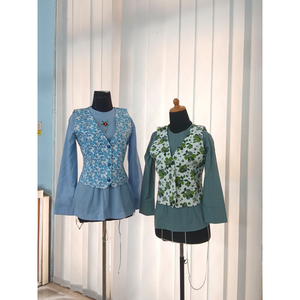 Blouse Wanita Lengan panjang Dengan Rompi