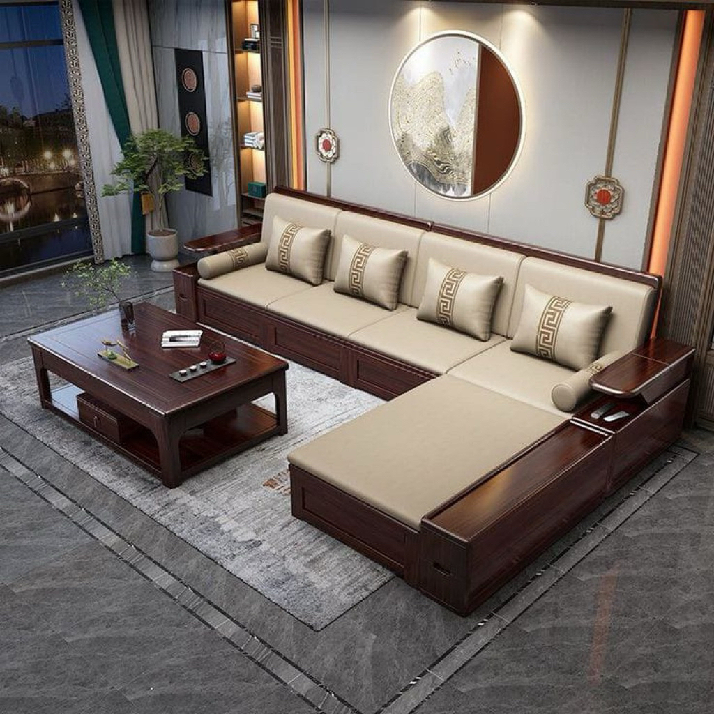 Sofa L Minimalis Modern Kayu Jati Terbaru Kursi Tamu Sudut L Terbaik