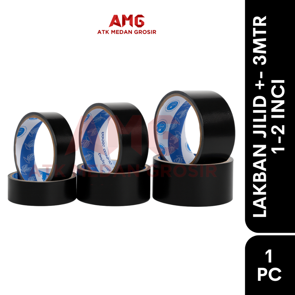 LAKBAN HITAM BERBAGAI UKURAN PANJANG +- 3 METER JILID