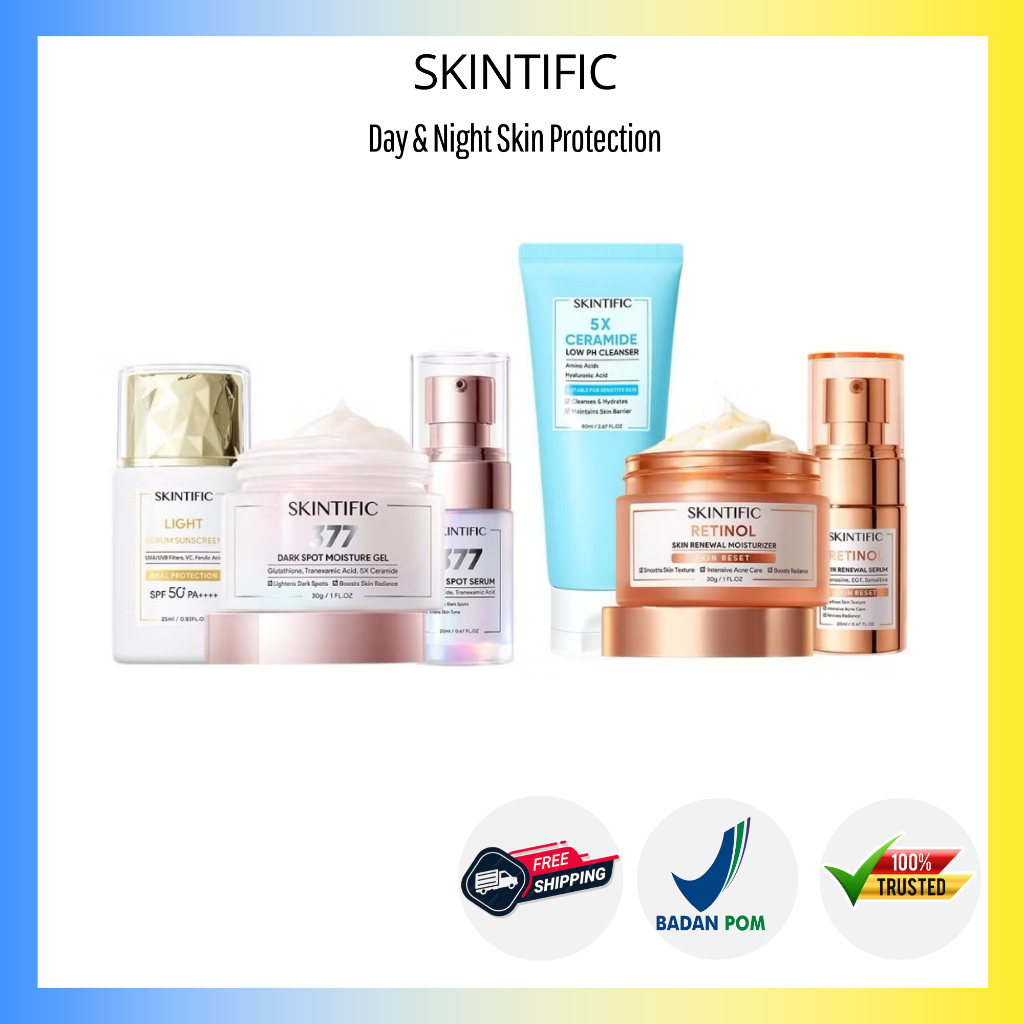 SKINTIFIC - Paket Day & Night Rountine Treatment || 3Pcs - 6Pcs || Darkspot Set 377 Symwhite Light S