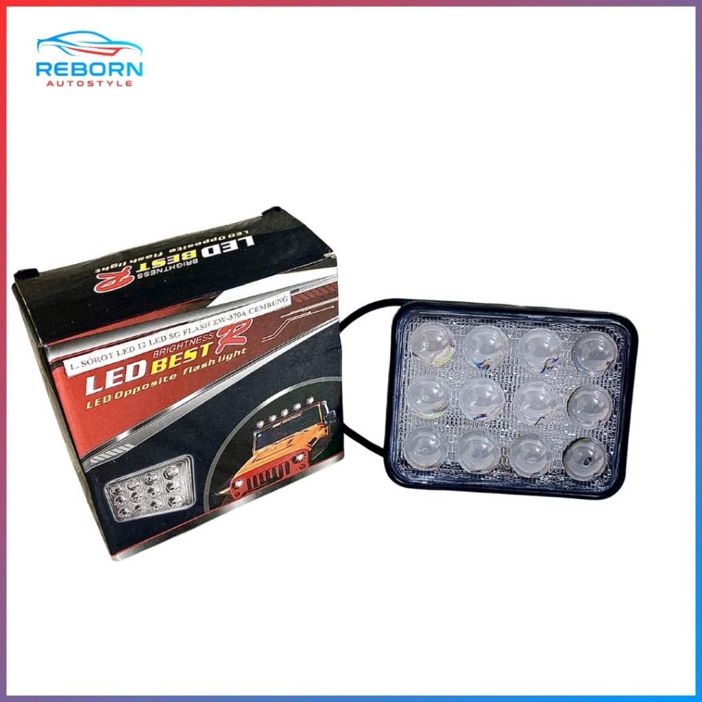 BT-5844 Lampu sorot LED 12 LED Segi Strobo Cembung 370 A Lampu Tembak Lampu Tambahan Mobil-Motot LED