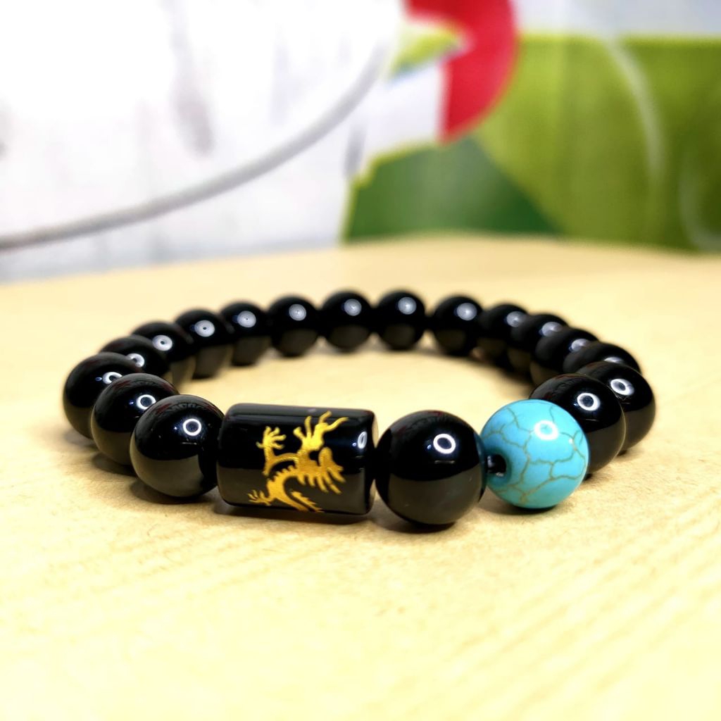 gelang giok black jade naga glod pirus biru pria wanita