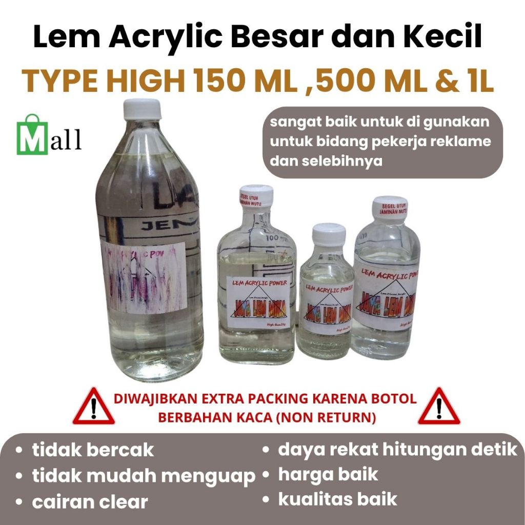 

Lem Akrilik - PROMO ! Lem Akrilik Termurah 150 ML , 500 ML , 1 L , Lem Bening Untuk Akrilik