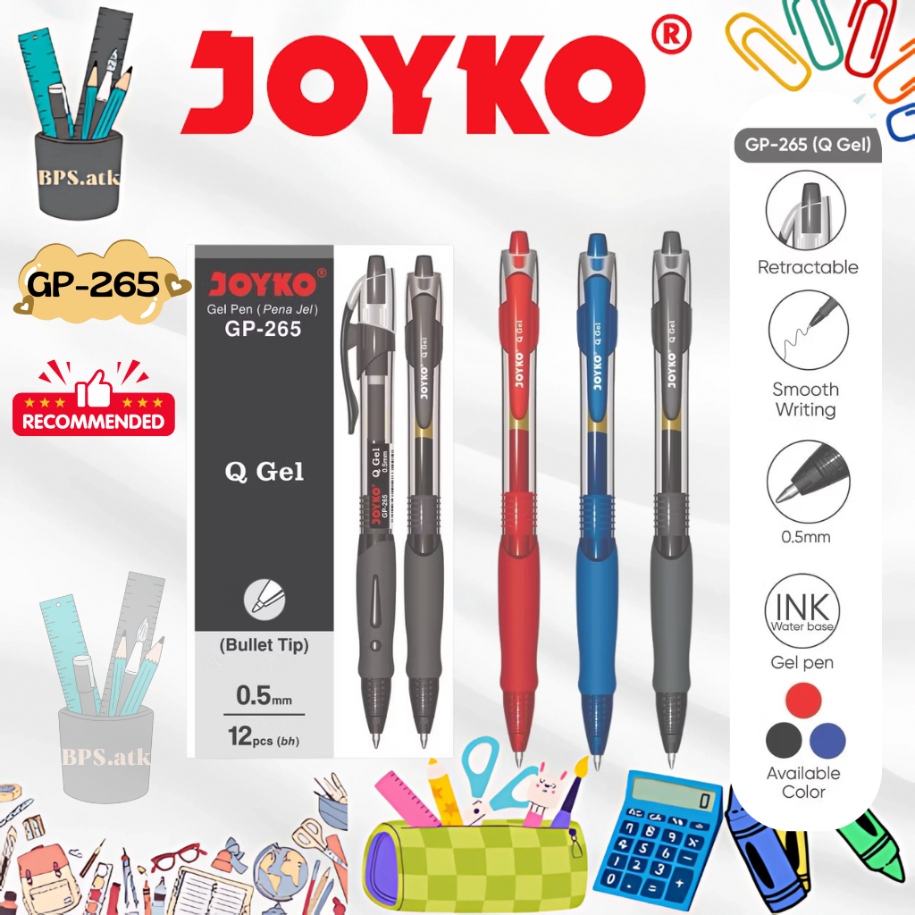 

(12 PCS) JOYKO Pulpen Gel Pena Pen GP-265 Q Gel / GP-265NT Q3 Gel 0.5mm