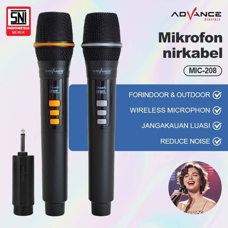 ADVANCE MIC-208 Profesional Mic Wireless Bluetooth Microphone Professional Double Mikrofon Bluetooth