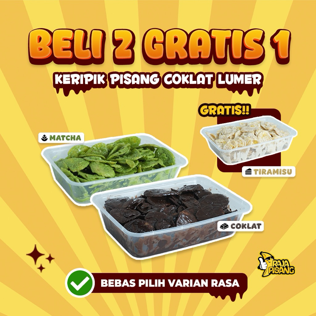

(BELI 2 GRATIS 1) Keripik Pisang Coklat Lumer 1500ml 3 Box – Bebas Pilih Rasa! Snack Cemilan Cokelat