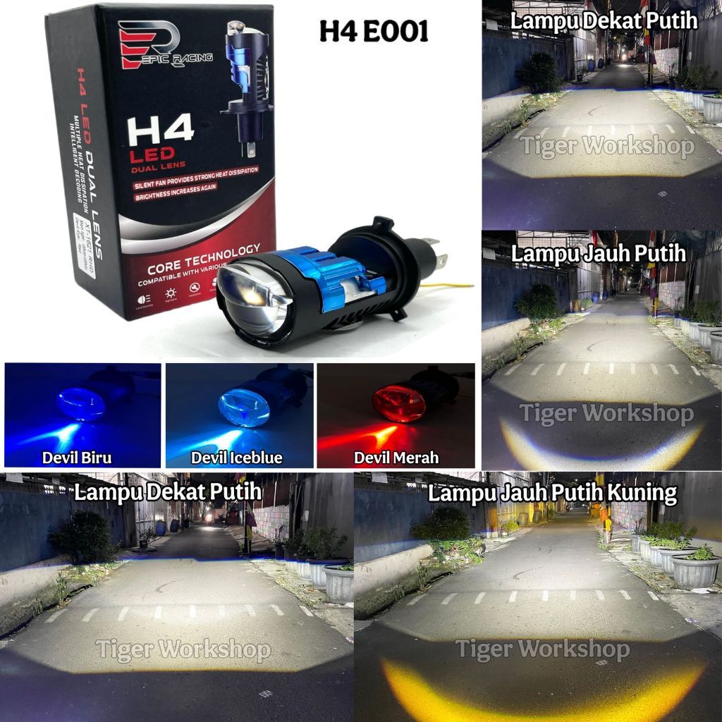 Epicracing E001 H4 Bluelens Lampu Utama Biled Cahaya RHD / FLAT Dengan Kipas Pendingin
