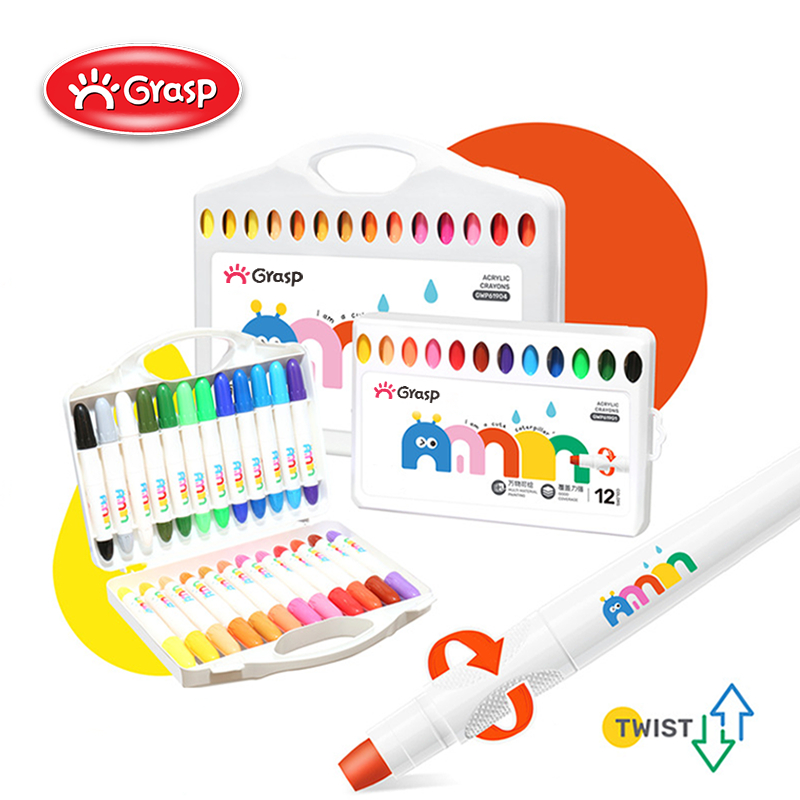 

GRASP Silky Crayon Acrylic 12/24/36 Warna Twist Krayon Water Soluble Lembut Cerah OPS004