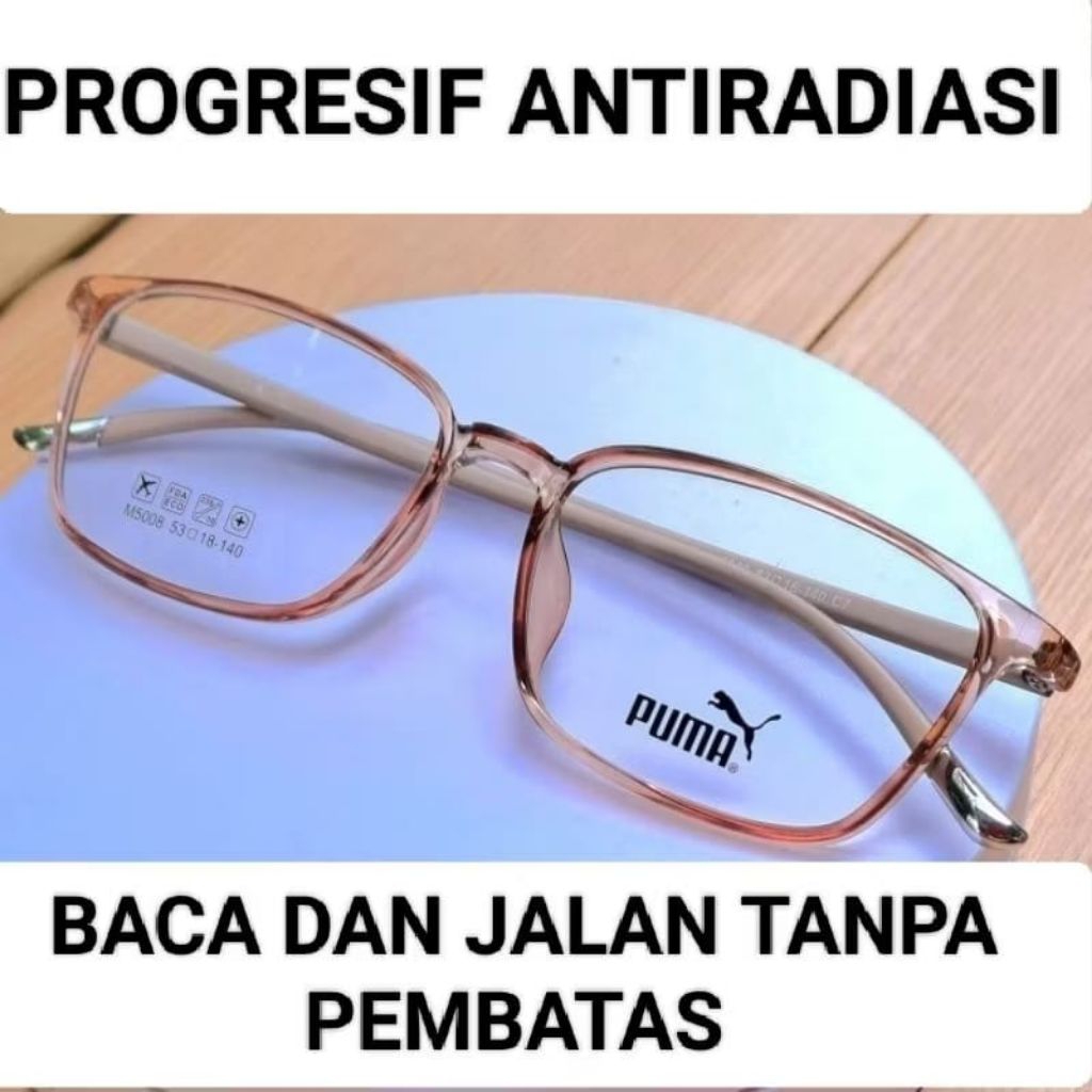 Kacamata Plus Progresif Tanpa Silinder + Frame - Lensa Baca Jauh Dekat Anti Radiasi