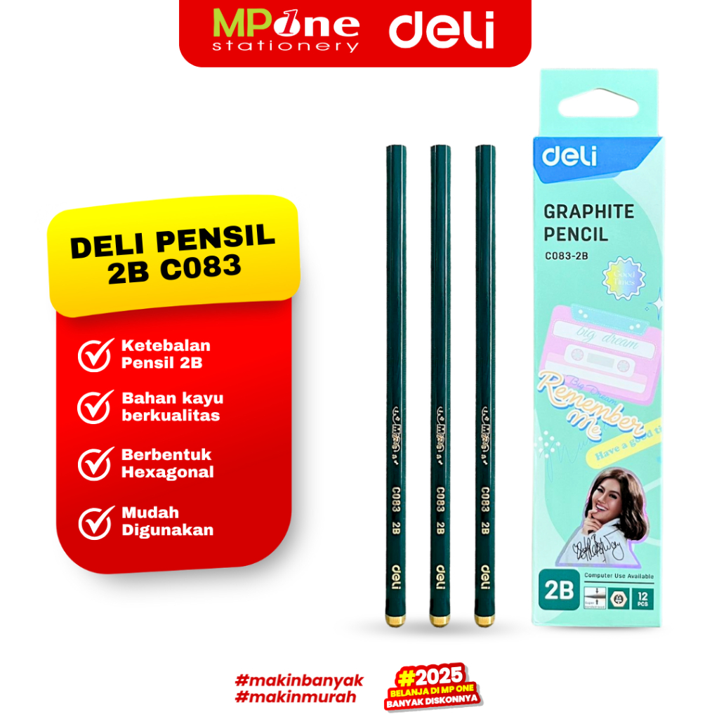 

(1 KOTAK) Deli Pensil Kayu 2B Hijau C083 / Graphite Pencil Ujian 2B Isi 12pcs DELI