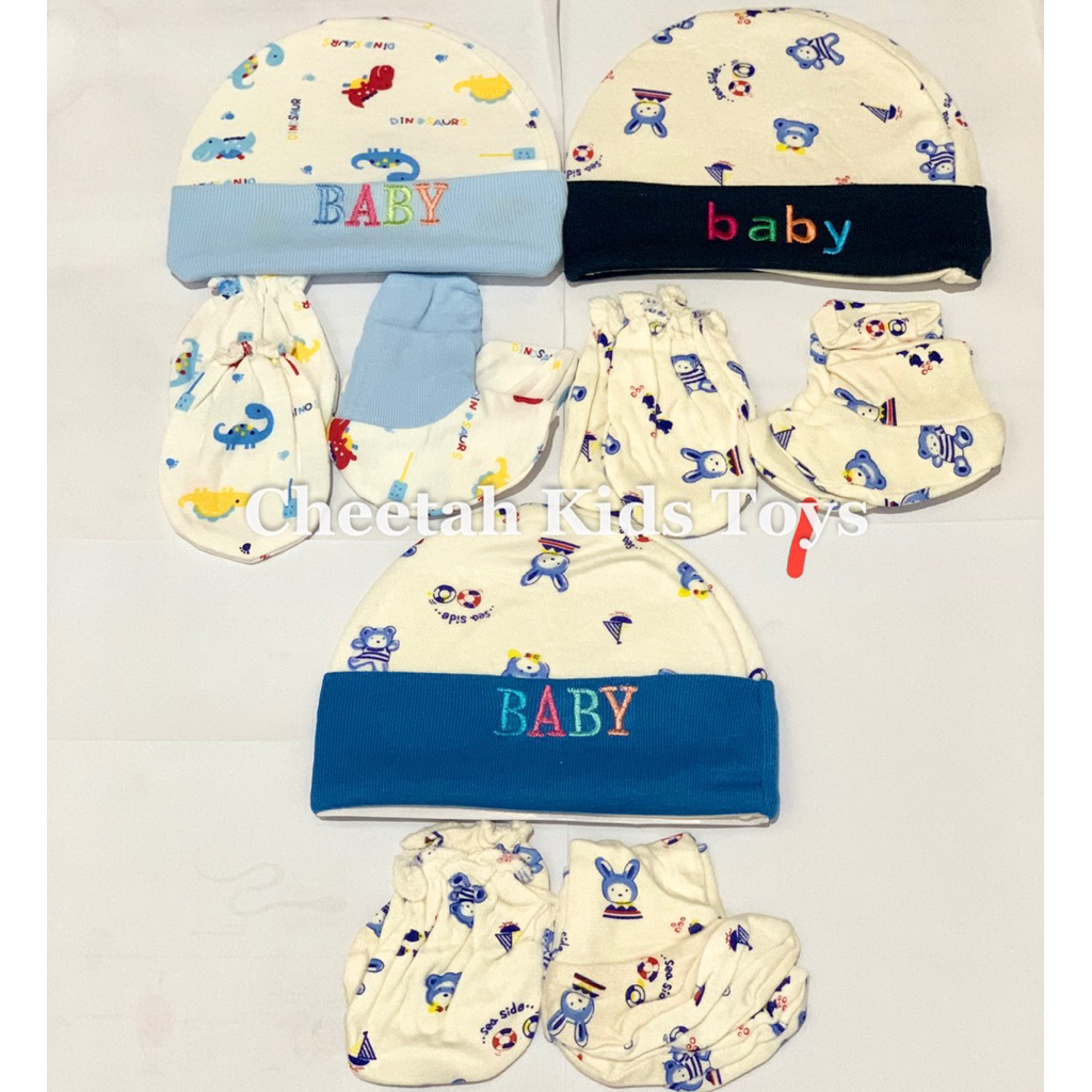 LOVE MOM Topi Bulat Sarung Tangan Kaki Bayi Import Cotton Premium