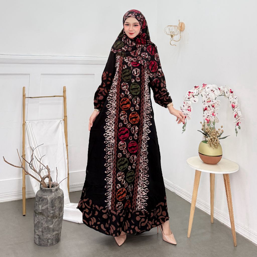 Gamis Hijab monica c51a - gamis batik cap - batik viral - batik kekinian - gamis set hijab kekinian 