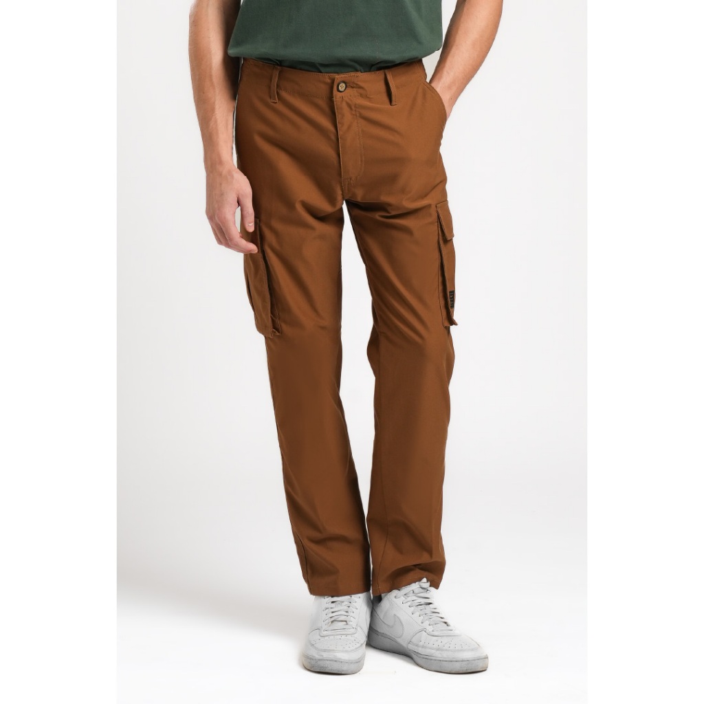 Emba Classic - Exwork Celana Panjang Pria Cargo Warna Dark Brown