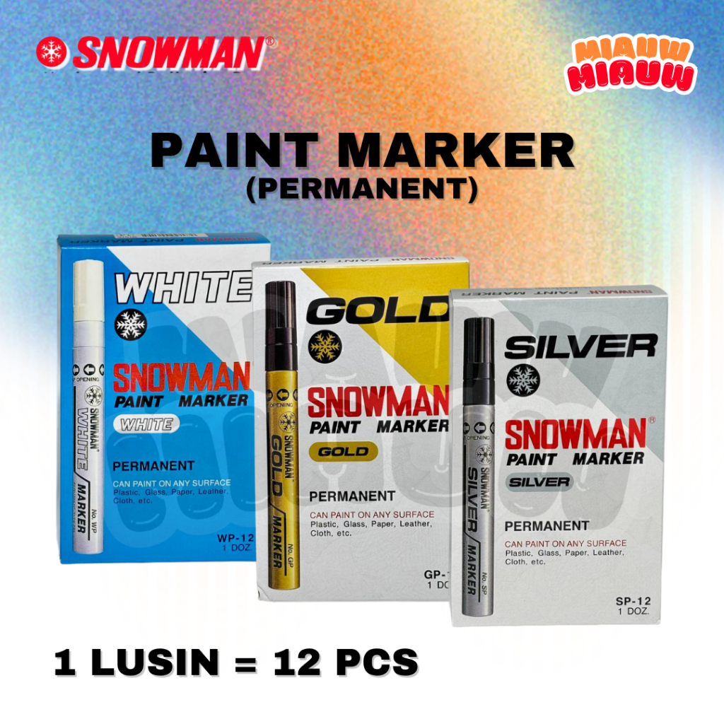 

(LUSIN) Snowman Paint Marker White/ Gold/ Silver | Spidol Permanent Original