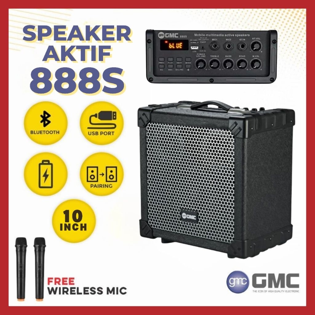 SPEAKER GMC 888S | 10 INCH | 2 MIC WIRELESS
