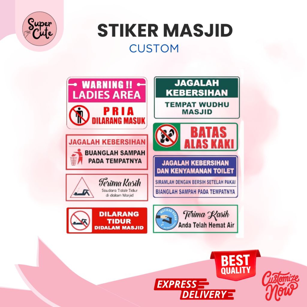 

SuperCute Stiker Custom Rambu-rambu Masjid Save Planet Rawat Bumi Cocok Untuk Hadiah Souvenir Kegiatan Lingkungan Sekolah Kantor