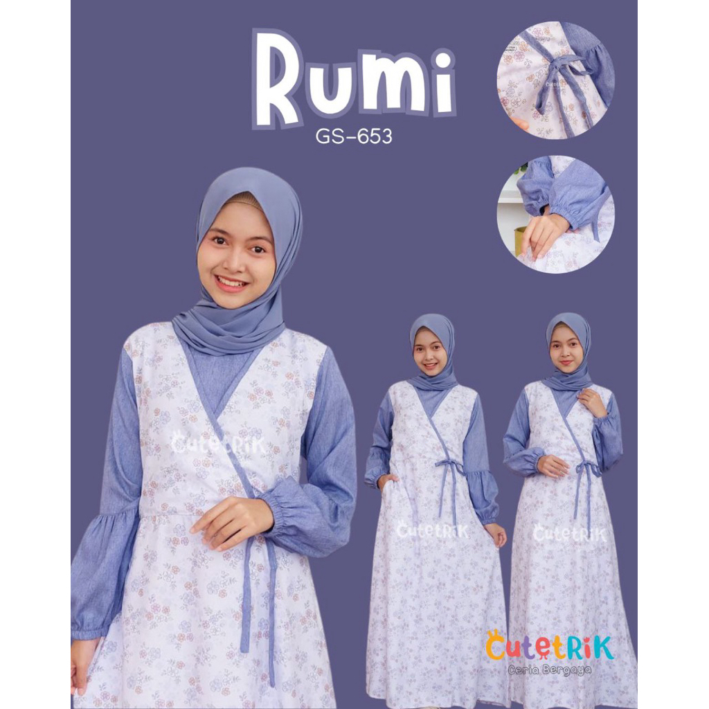 (8-14 tahun) DB GS 653 Baju Muslim Gamis Hanbok Kimono Katun Linen Dress Anak Remaja Rumi by Cutetri