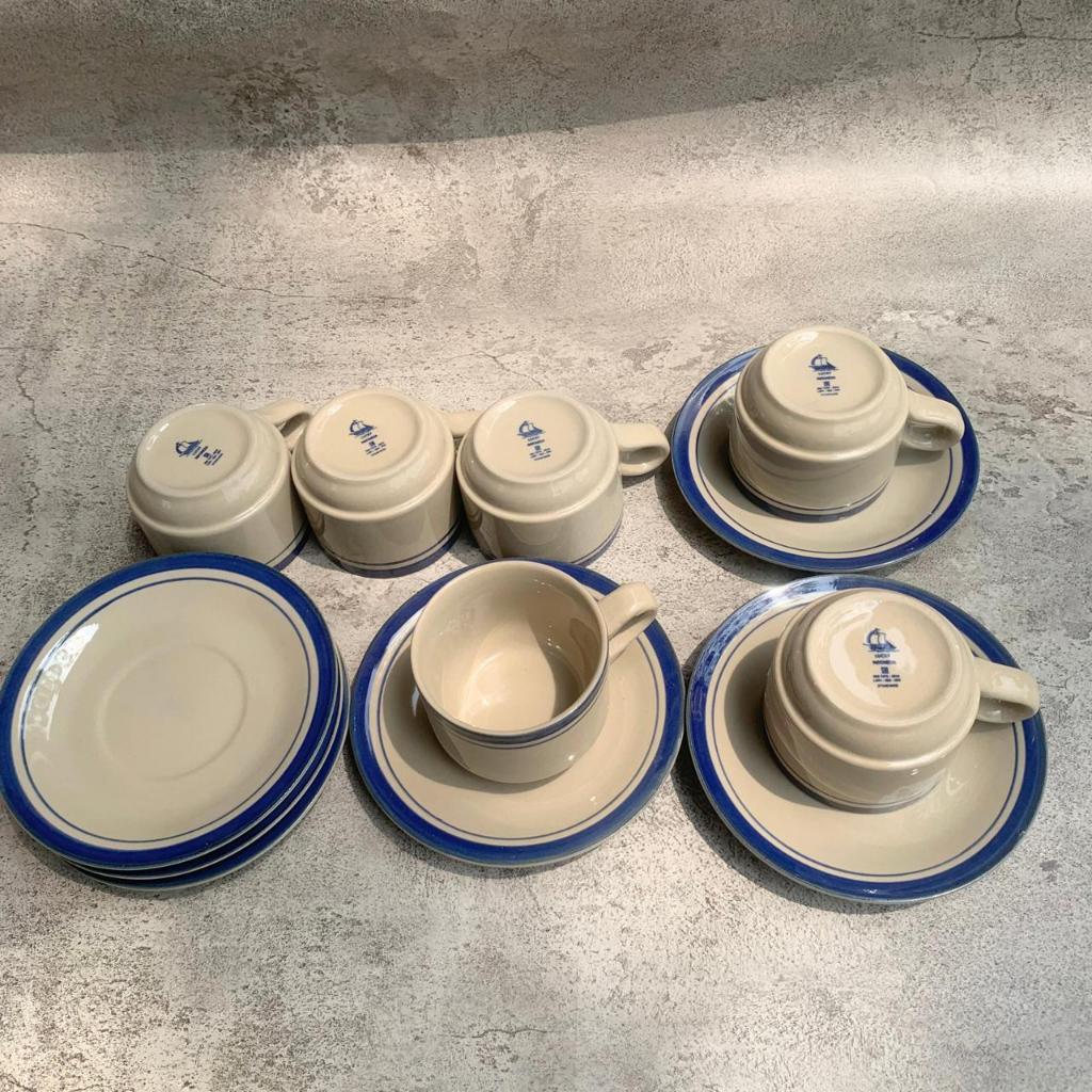 Cangkir Set Lepek List Biru - Cangkir Kopi - Cangkir Keramik