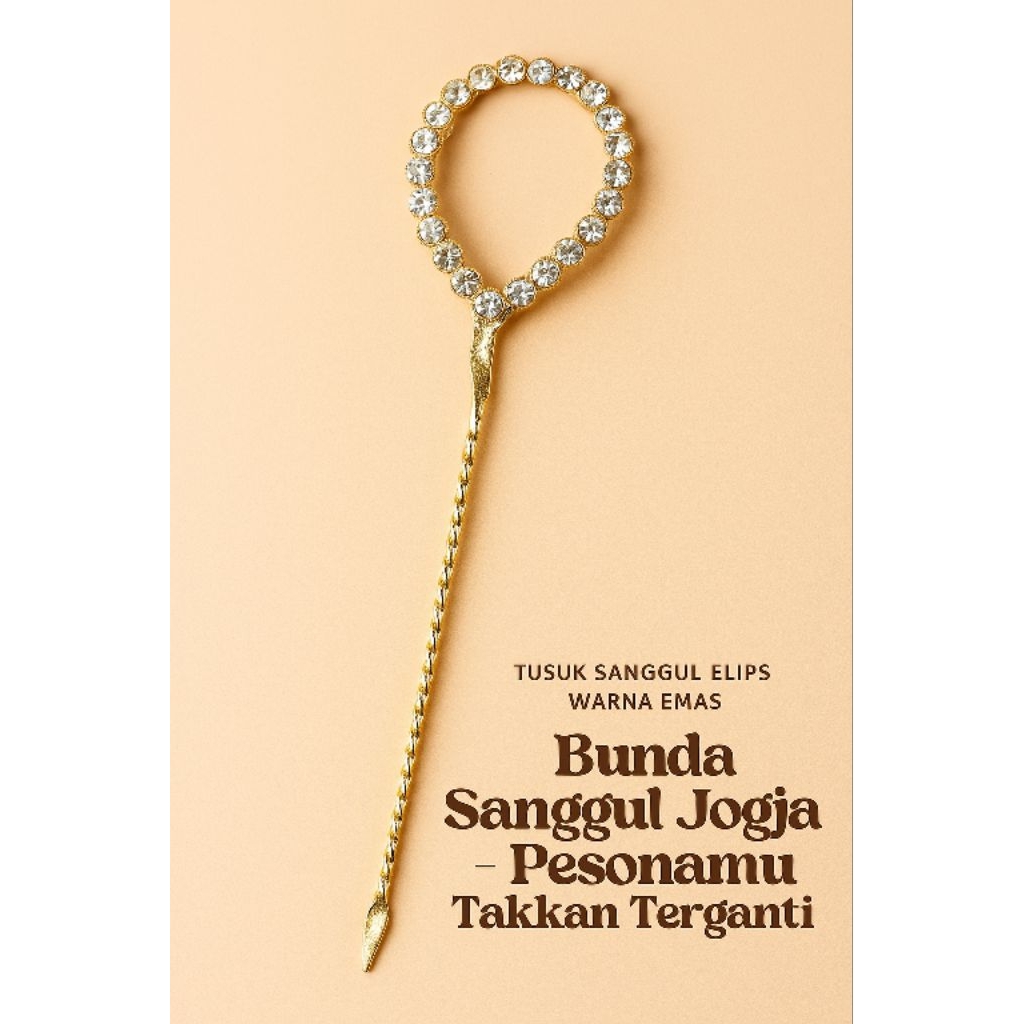 Tusuk sanggul bulat elips warna emas.