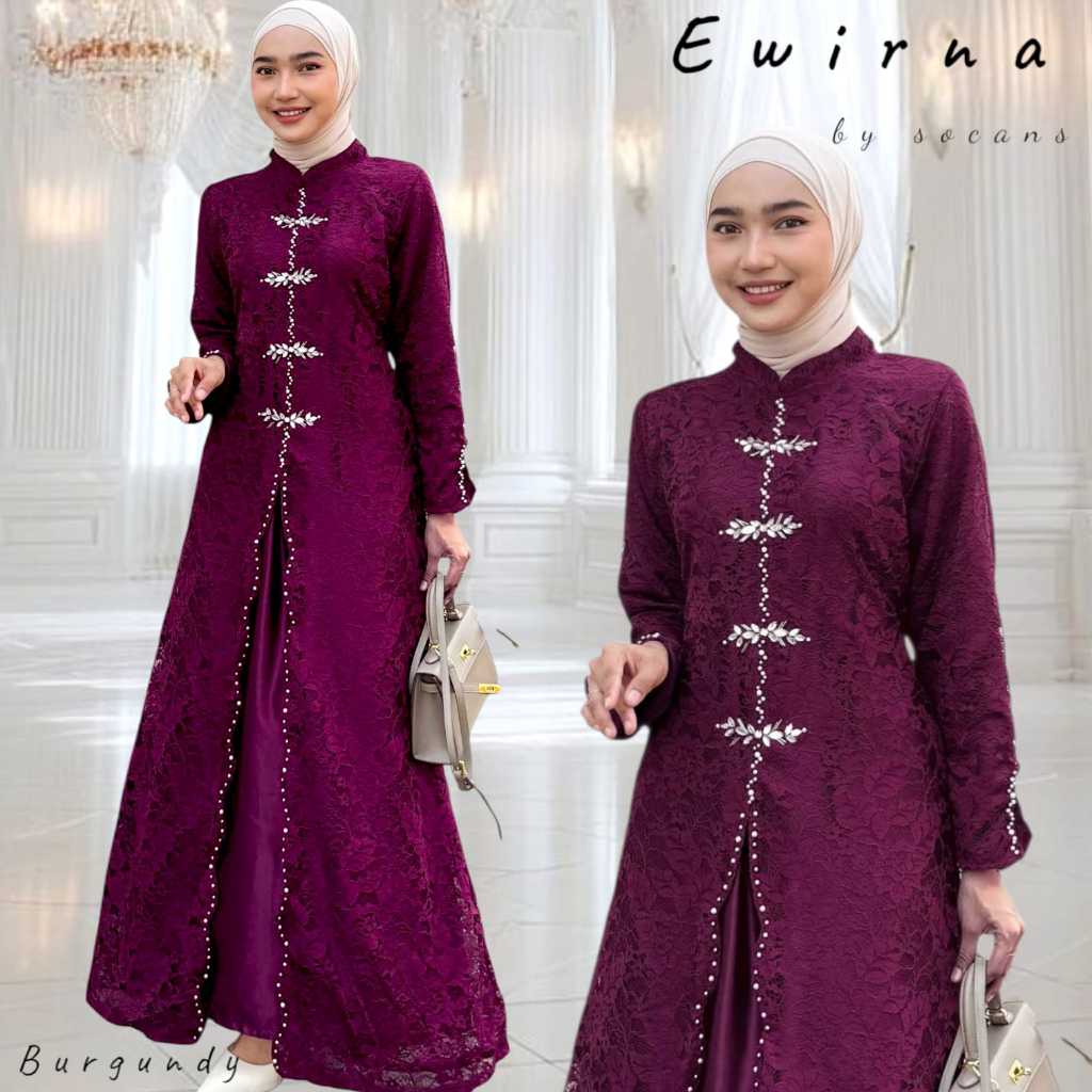 EWIRNA gamis brukat brokat payet mewah gaun wanita utk pesta kondangan lamaran seragaman  bridesmaid
