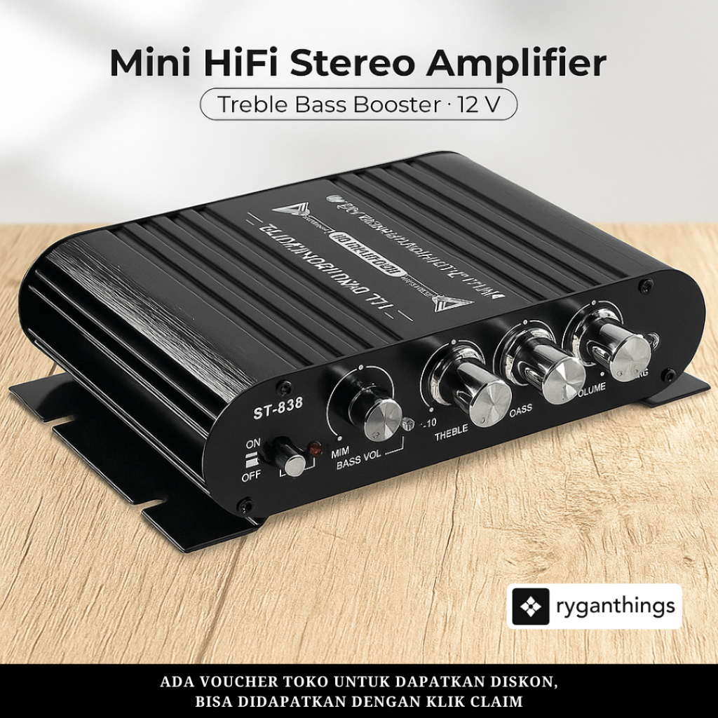 Mini HiFi Stereo Amplifier Treble Bass Booster 12 Volt LVPIN - ST838