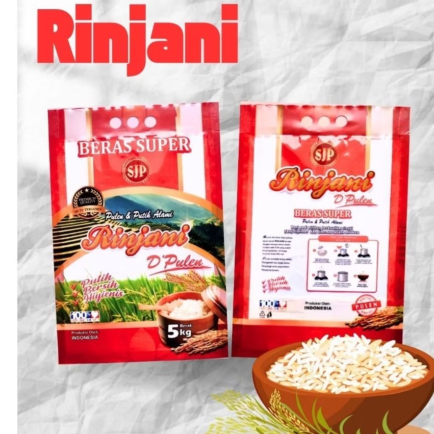 Plastik laminasi beras rinjani 5 kg, plastik beras laminasi rinjani 100 pcs