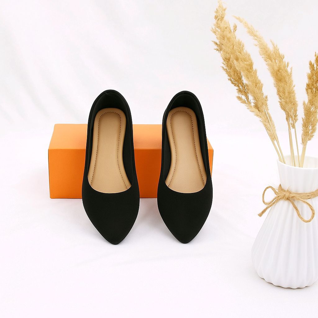Sepatu Flatshoes Wanita Korean style Hitam polos