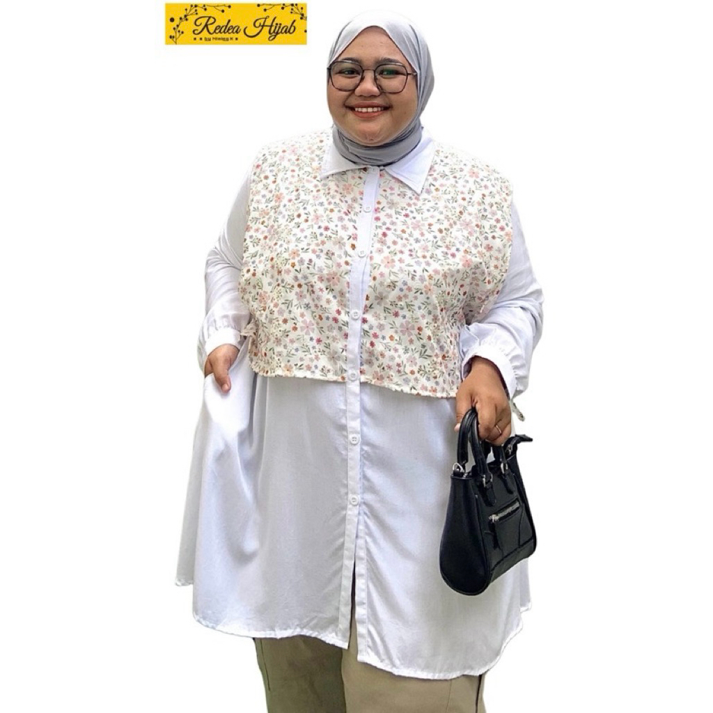 Atasan Wanita Muslimah Yutaka Jumbo Tunik Bahan Twill Kombi Katun Bolong Motif Bunga LD120-160